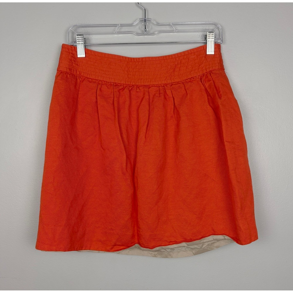 J. Crew Factory Orange Linen Blend Button Front Skirt Casual Preppy Size 6 - Picture 6 of 7